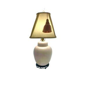 Lamp Ginger Jar Porcelain with Swan Finial and Shade Vintage Oriental Decor